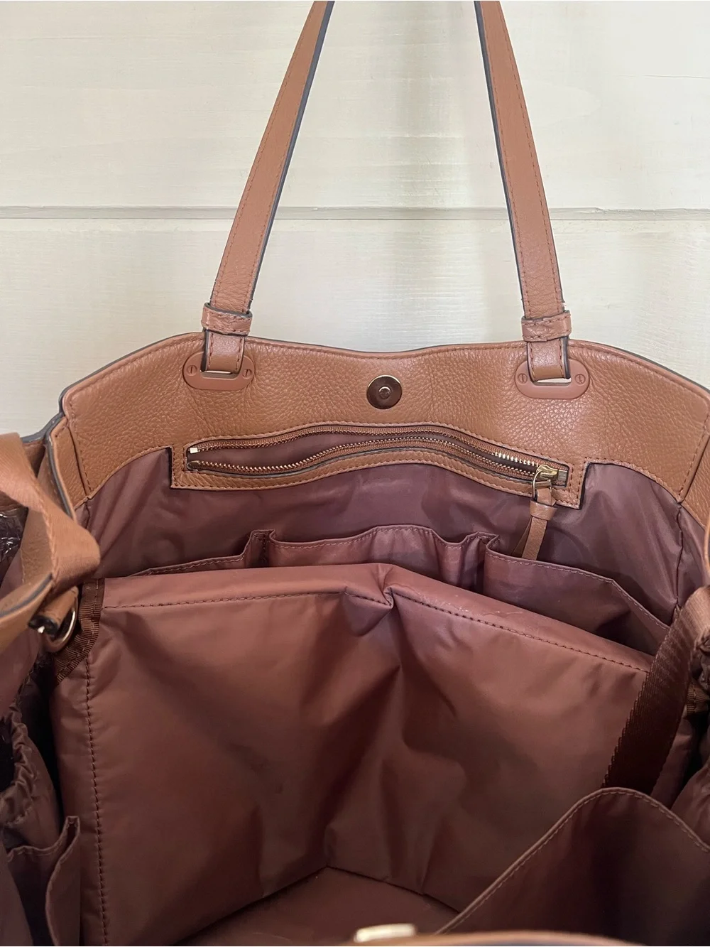 Tory Burch Brown Leather Diaper Bag with Changing Pad
